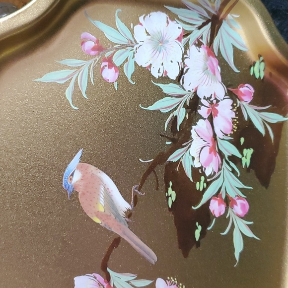 VINTAGE ENGLISH ELITE GOLD BIRD FLOWER TREE TRAY 7.5”W Dx764 - Picture 3 of 6
